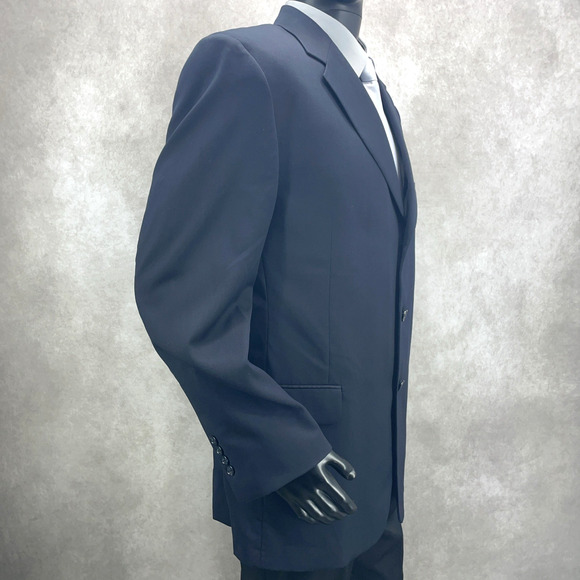New Jos A Bank Signature Mens 43R 100% Wool Navy Blazer Suit Jacket 3 Butt - Picture 3 of 10